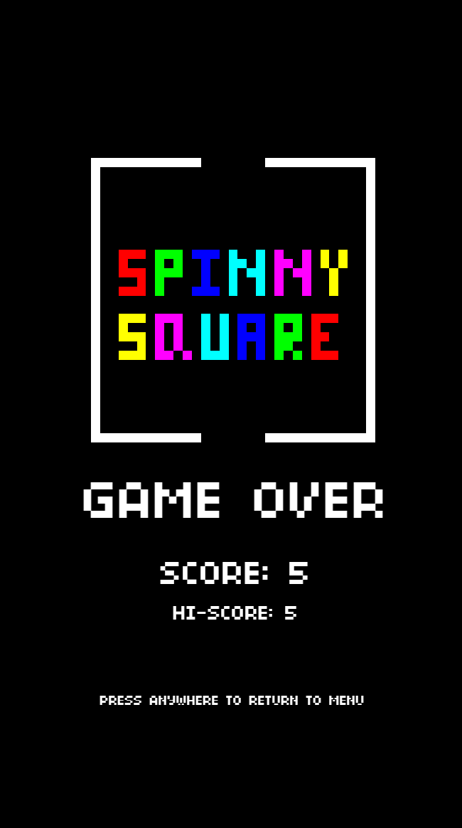 Spinny Square game over screen